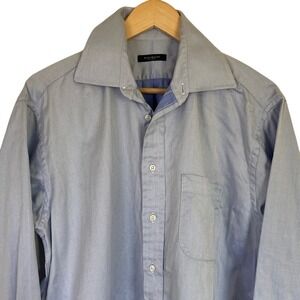 Burberry London Men's Blue French Cuff Button Front Dress Shirt Size 16R Chevron